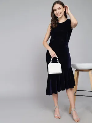 Bodycon Party Dress for Women Sleeveless | Shiny Velvet Fabric Fish Cut Ruffle Bottom Detailing Stylish Casual Outfit