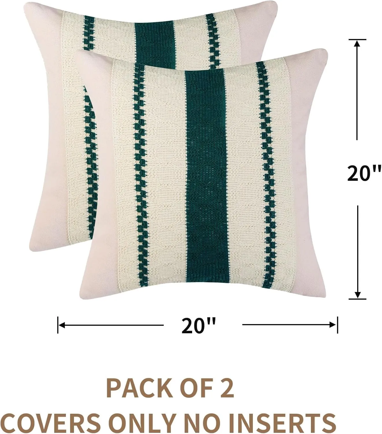 Boho Throw Pillow Covers Set of 2 Linen Farmhouse Pillow Covers 18x18,Rustic Decorative Throw Pillow Cover for Couch,Bed,Living Room (Dark Green, 20" x 20")