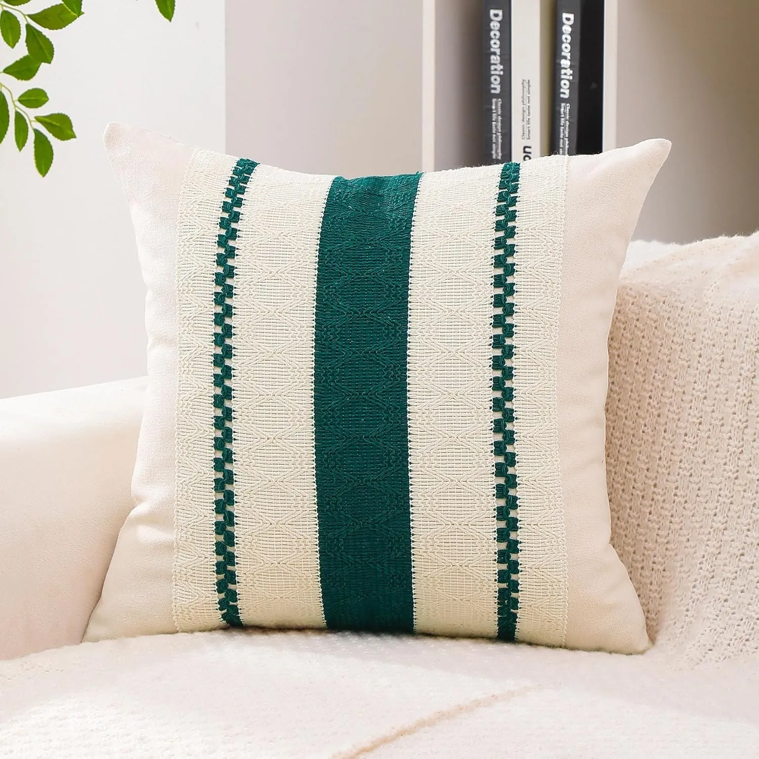 Boho Throw Pillow Covers Set of 2 Linen Farmhouse Pillow Covers 18x18,Rustic Decorative Throw Pillow Cover for Couch,Bed,Living Room (Dark Green, 20" x 20")