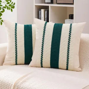 Boho Throw Pillow Covers Set of 2 Linen Farmhouse Pillow Covers 18x18,Rustic Decorative Throw Pillow Cover for Couch,Bed,Living Room (Dark Green, 20" x 20")