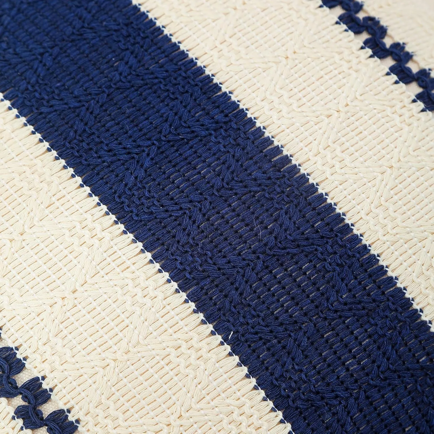 Boho Throw Pillow Covers Set of 2 Linen Farmhouse Pillow Covers 18x18,Rustic Decorative Throw Pillow Cover for Couch,Bed,Living Room (Navy Blue, 20" x 20")