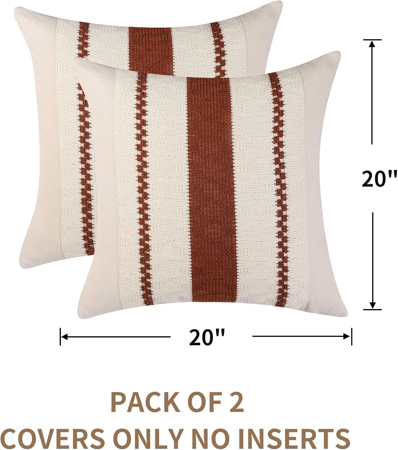 Boho Throw Pillow Covers Set of 2 Linen Farmhouse Pillow Covers 18x18,Rustic Decorative Throw Pillow Cover for Couch,Bed,Living Room (Rust Red, 20" x 20")