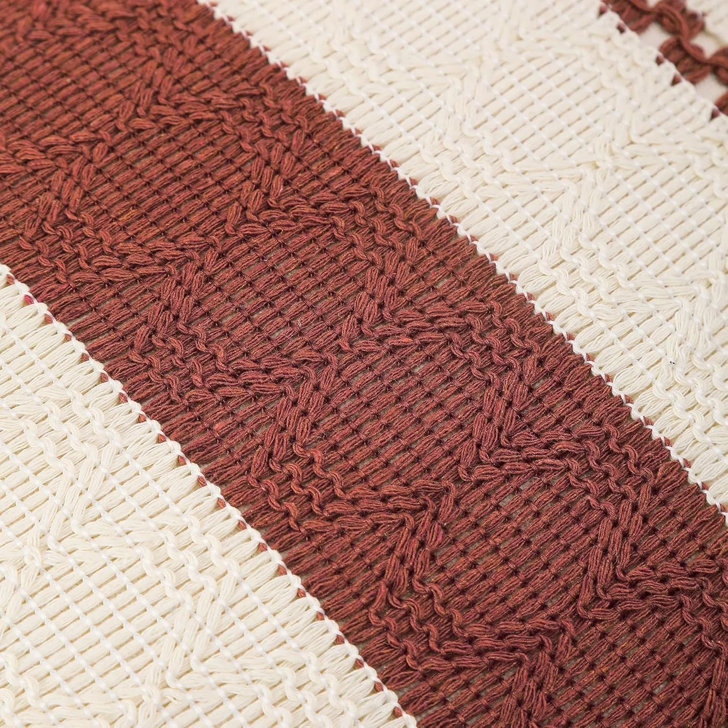 Boho Throw Pillow Covers Set of 2 Linen Farmhouse Pillow Covers 18x18,Rustic Decorative Throw Pillow Cover for Couch,Bed,Living Room (Rust Red, 20" x 20")
