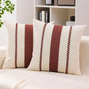 Boho Throw Pillow Covers Set of 2 Linen Farmhouse Pillow Covers 18x18,Rustic Decorative Throw Pillow Cover for Couch,Bed,Living Room (Rust Red, 20" x 20")