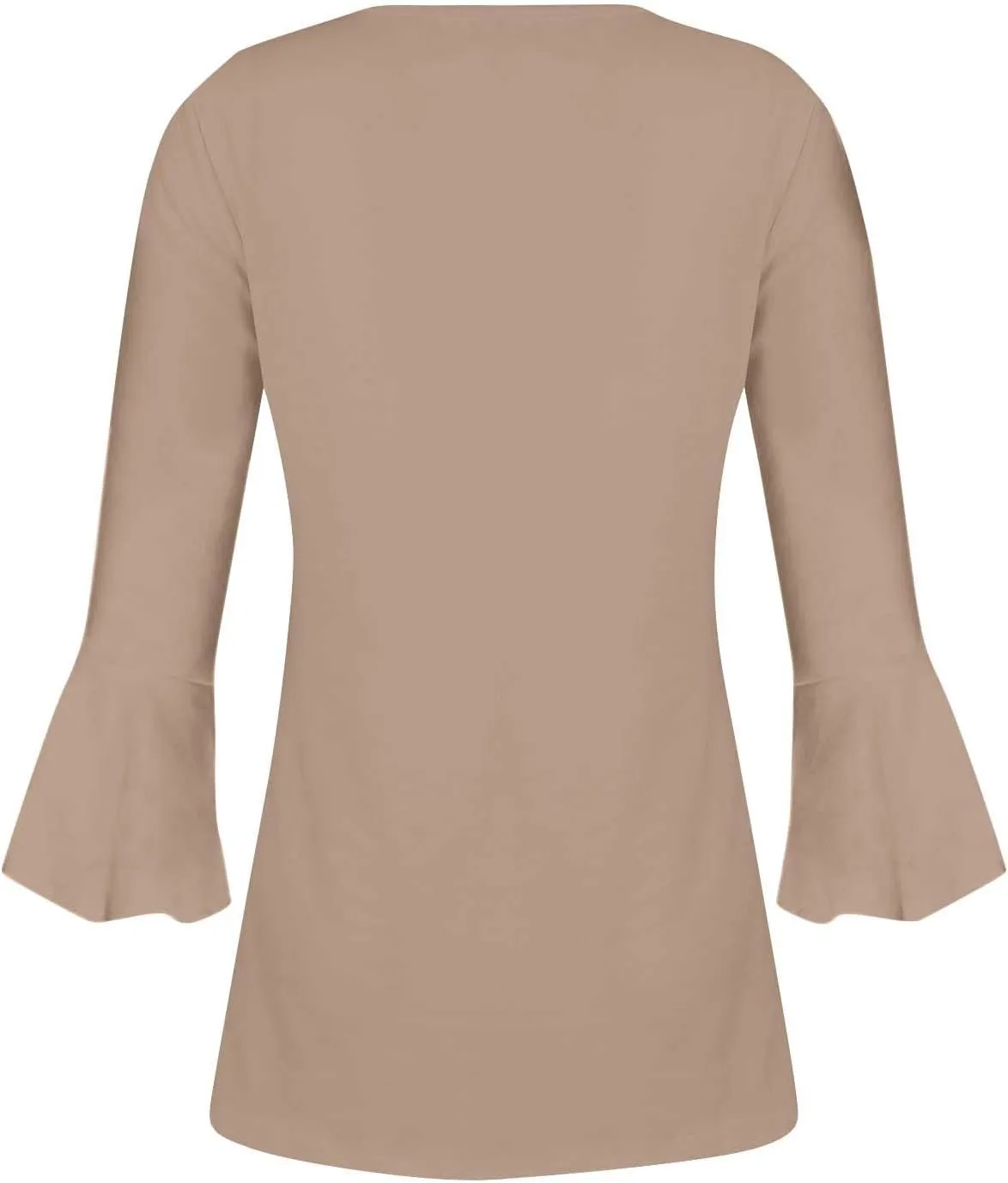 Boho Tops for Women Fall Solid Button Down Empire Waist Pleated Shirts V-Neck Fashion 3/4 Sleeve Vintage Flowy Blouse
