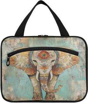 Boho Vintage Elephant hanging cosmetic travel bags for women with hook, designer foldable makeup bags for travel essentials for women backpacking maleta para maquillaje