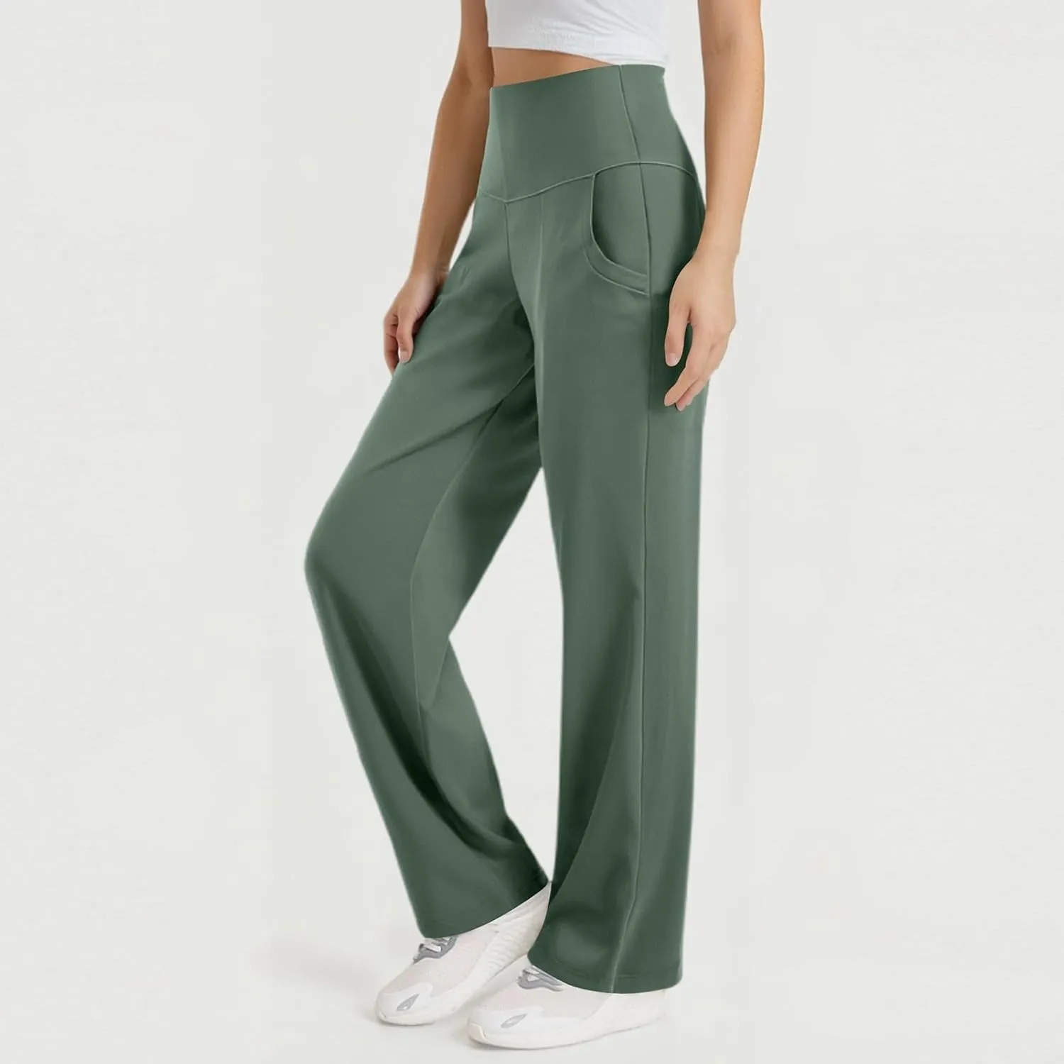 Bootcut Yoga Pants for Women Elastic High Waisted Leggings Tummy Control Pull On Straight Leg Workout Flare Bell Bottoms