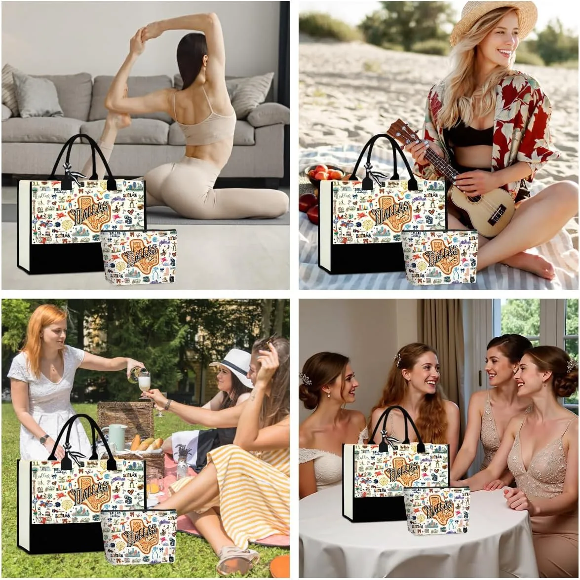 Boston Dallas Washington DC San Francisco Los Angeles China Travel Tote Bag Makeup Bag Set