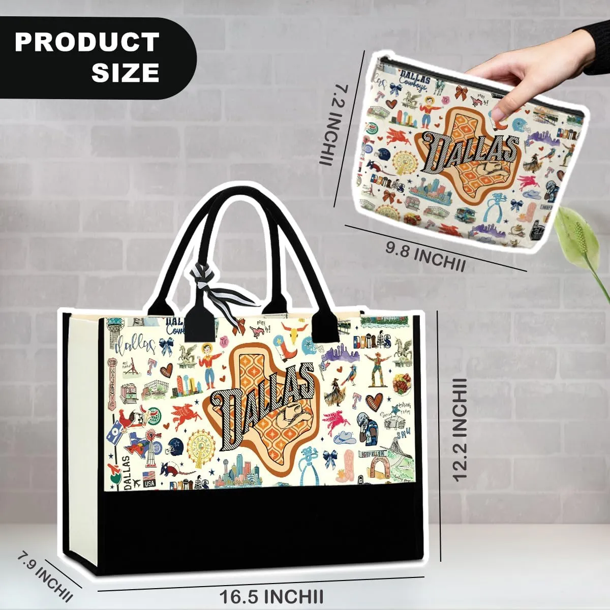 Boston Dallas Washington DC San Francisco Los Angeles China Travel Tote Bag Makeup Bag Set