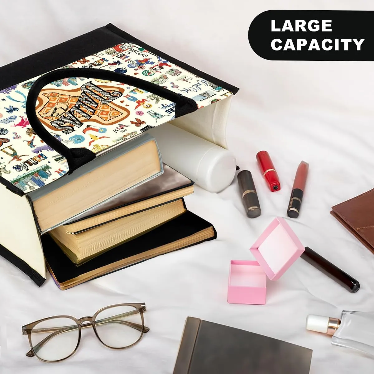 Boston Dallas Washington DC San Francisco Los Angeles China Travel Tote Bag Makeup Bag Set