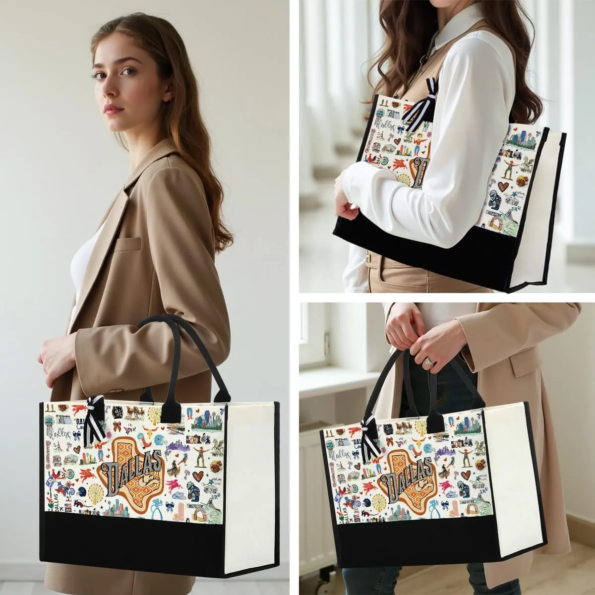 Boston Dallas Washington DC San Francisco Los Angeles China Travel Tote Bag Makeup Bag Set
