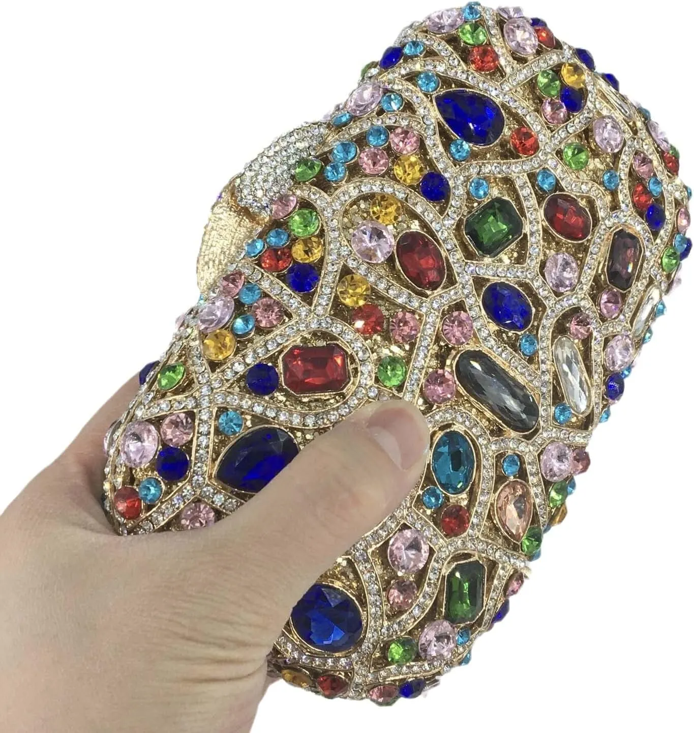 Boutique De FGG Colorful Crystal Clutch Evening Handbags Party Gala Dinner Wedding Minaudiere Bag