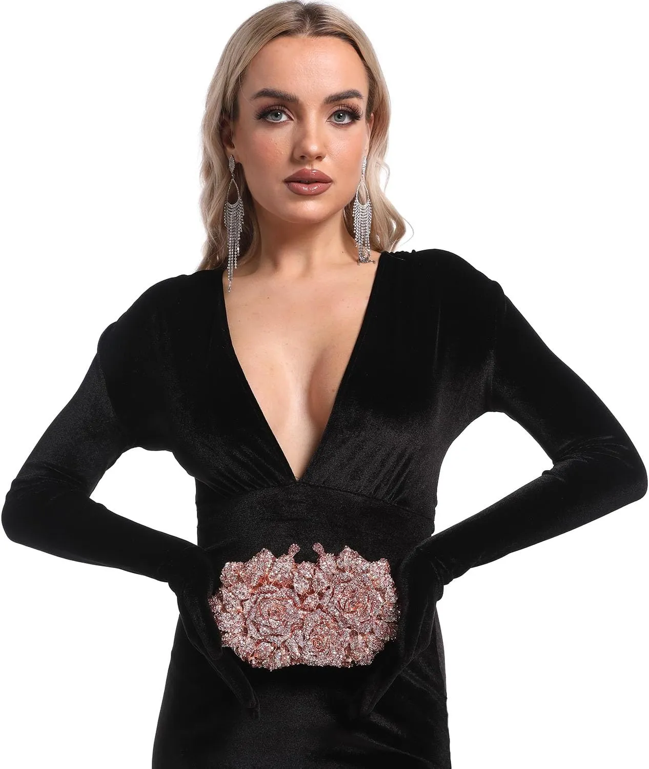 Boutique De FGG Dazzling Flower Evening Bags For Women Formal Party Rhinestone Handbags Wedding Crystal Clutch Purse,Mini