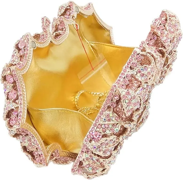 Boutique De FGG Dazzling Flower Evening Bags For Women Formal Party Rhinestone Handbags Wedding Crystal Clutch Purse,Mini