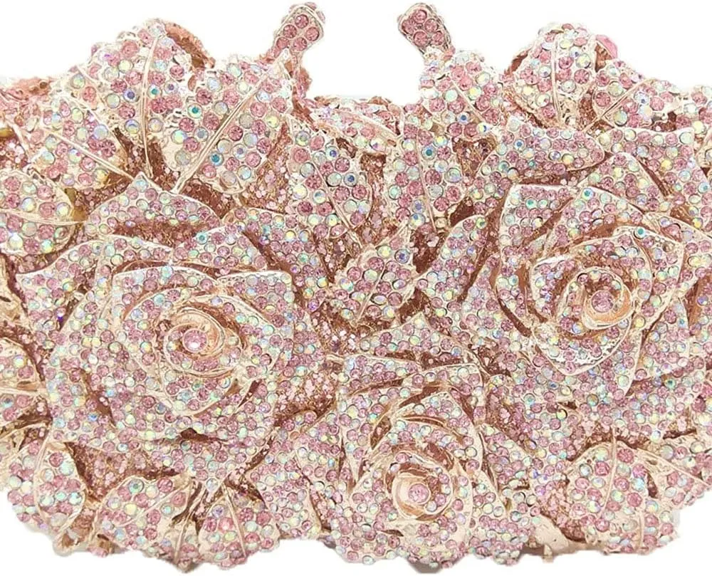 Boutique De FGG Dazzling Flower Evening Bags For Women Formal Party Rhinestone Handbags Wedding Crystal Clutch Purse,Mini
