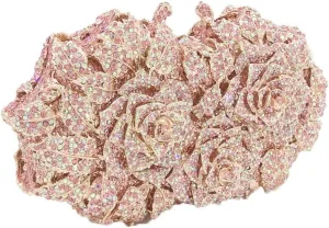 Boutique De FGG Dazzling Flower Evening Bags For Women Formal Party Rhinestone Handbags Wedding Crystal Clutch Purse,Mini