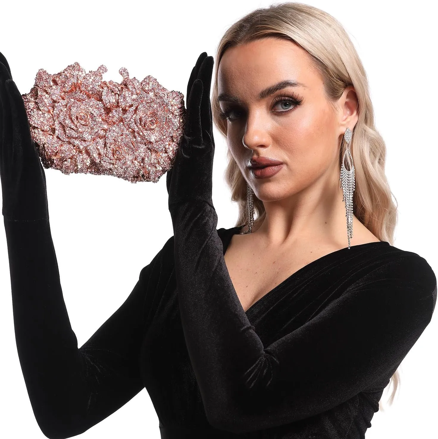 Boutique De FGG Dazzling Flower Evening Bags For Women Formal Party Rhinestone Handbags Wedding Crystal Clutch Purse,Mini