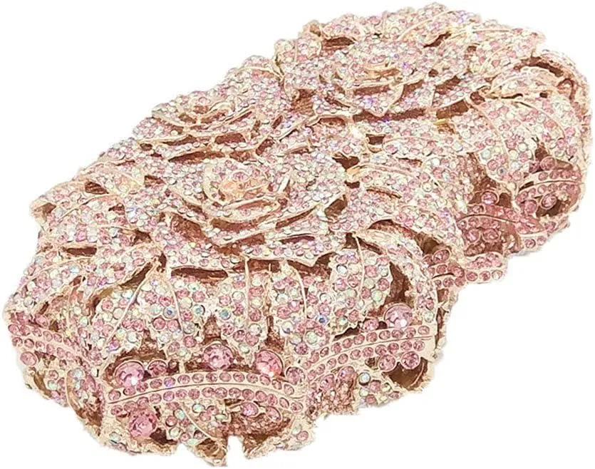 Boutique De FGG Dazzling Flower Evening Bags For Women Formal Party Rhinestone Handbags Wedding Crystal Clutch Purse,Mini