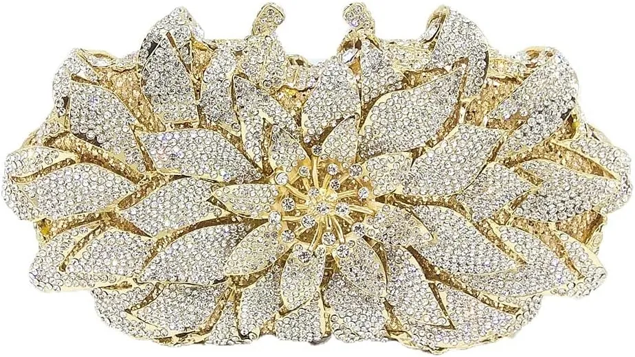 Boutique De FGG Flower Rhinestones Clutch Evening Bags for Women Formal Party Crystal Clutch Purse Wedding Handbags,Mini