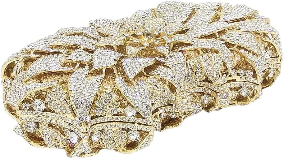 Boutique De FGG Flower Rhinestones Clutch Evening Bags for Women Formal Party Crystal Clutch Purse Wedding Handbags,Mini
