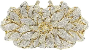 Boutique De FGG Flower Rhinestones Clutch Evening Bags for Women Formal Party Crystal Clutch Purse Wedding Handbags,Mini