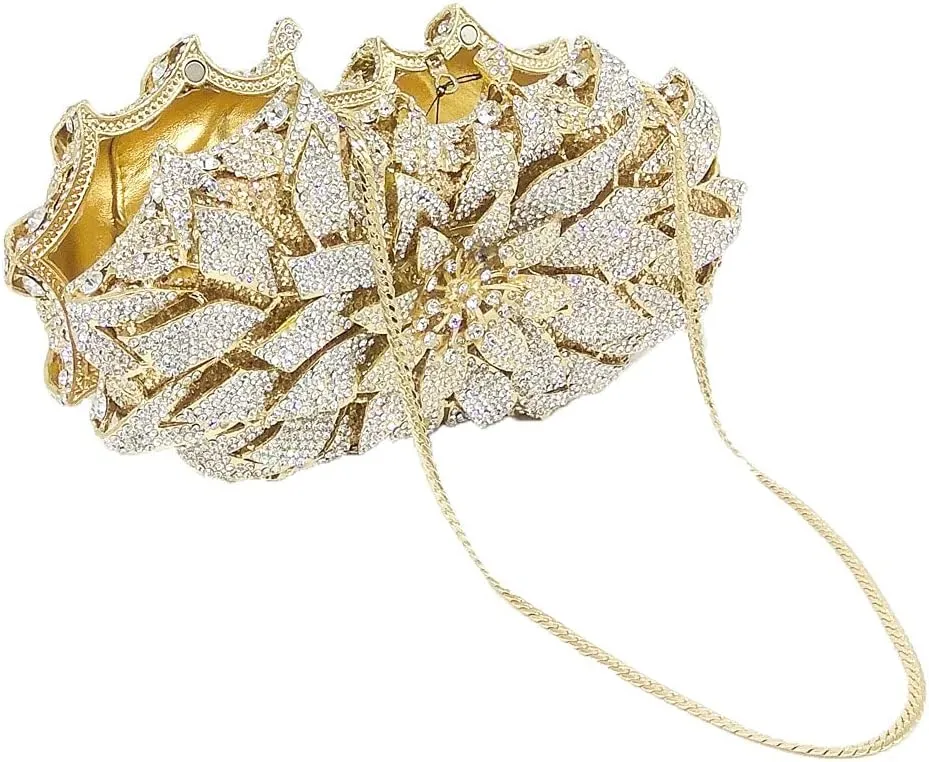 Boutique De FGG Flower Rhinestones Clutch Evening Bags for Women Formal Party Crystal Clutch Purse Wedding Handbags,Mini
