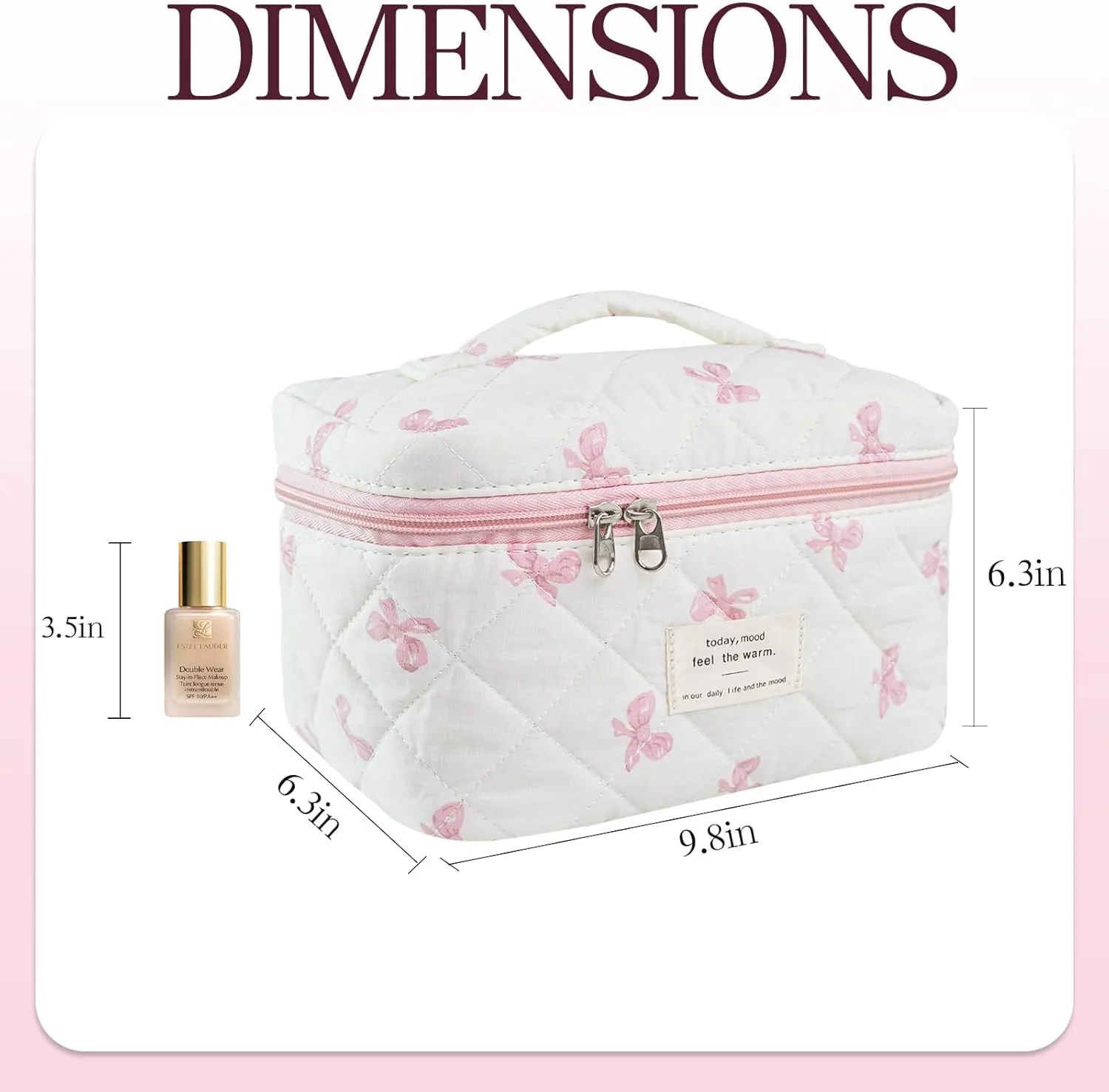 Bow Makeup Bag Organizer, Travel Makeup Bags for Women, Quilted Cosmetic Bag for Women, Large Travel Toiletry Bag, Cute Makeup Bags for Teen Girls, Cute Toiletry Bag Organizer