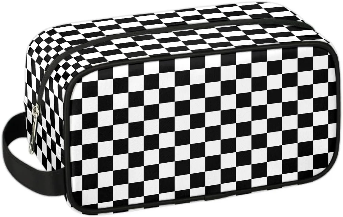 Boys Travel Toiletry Bag, Kids Waterproof Hanging Dopp Kit, Wash Bag with Large Capacity for Travel, Sports, Shower (Checkerboard Grid)