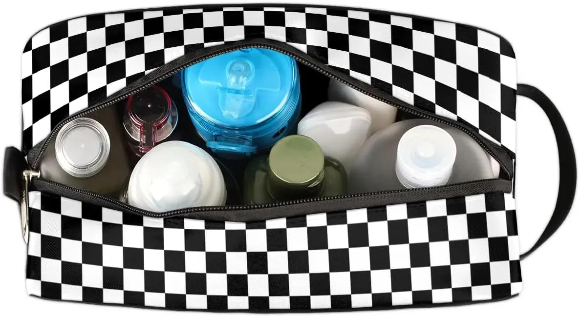 Boys Travel Toiletry Bag, Kids Waterproof Hanging Dopp Kit, Wash Bag with Large Capacity for Travel, Sports, Shower (Checkerboard Grid)