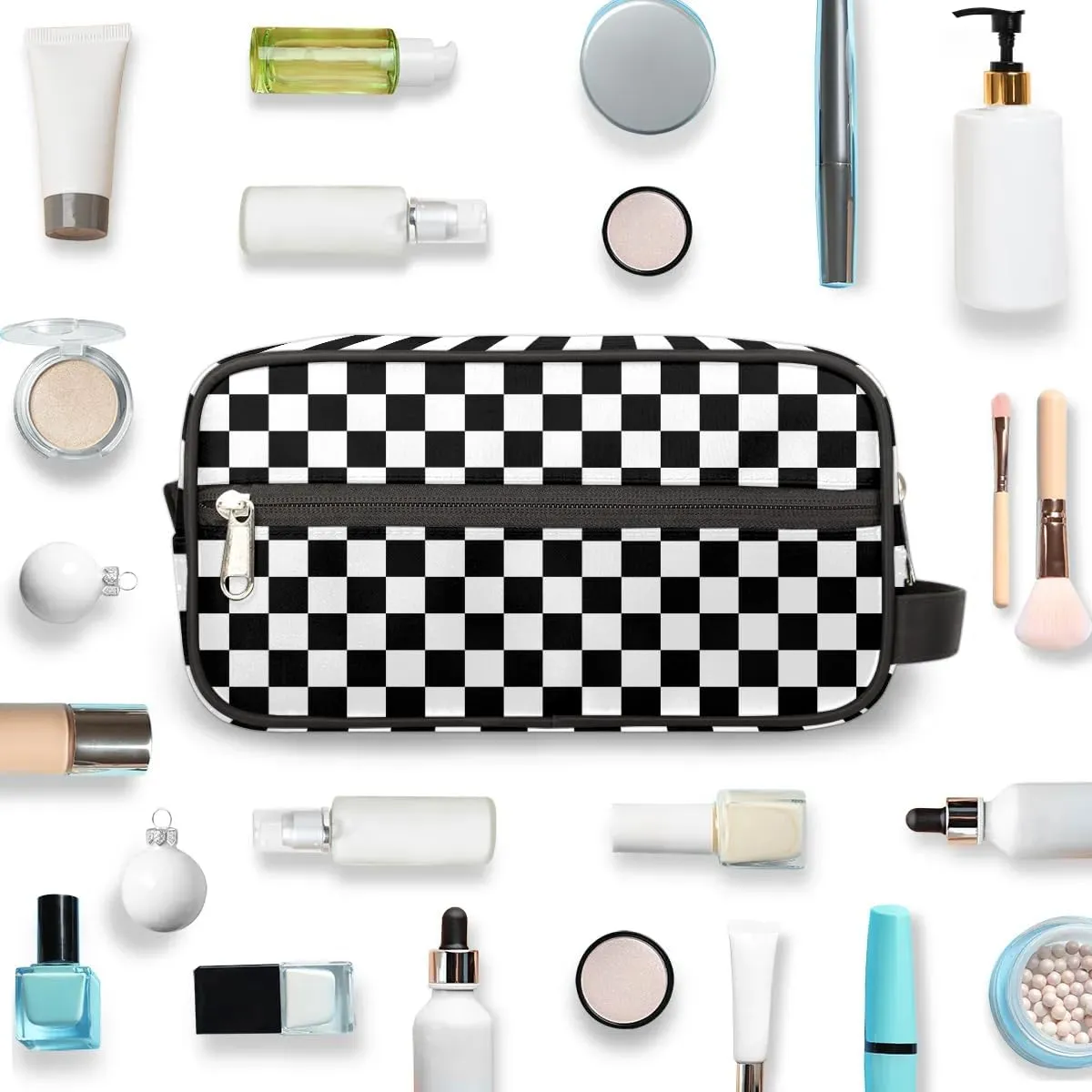 Boys Travel Toiletry Bag, Kids Waterproof Hanging Dopp Kit, Wash Bag with Large Capacity for Travel, Sports, Shower (Checkerboard Grid)