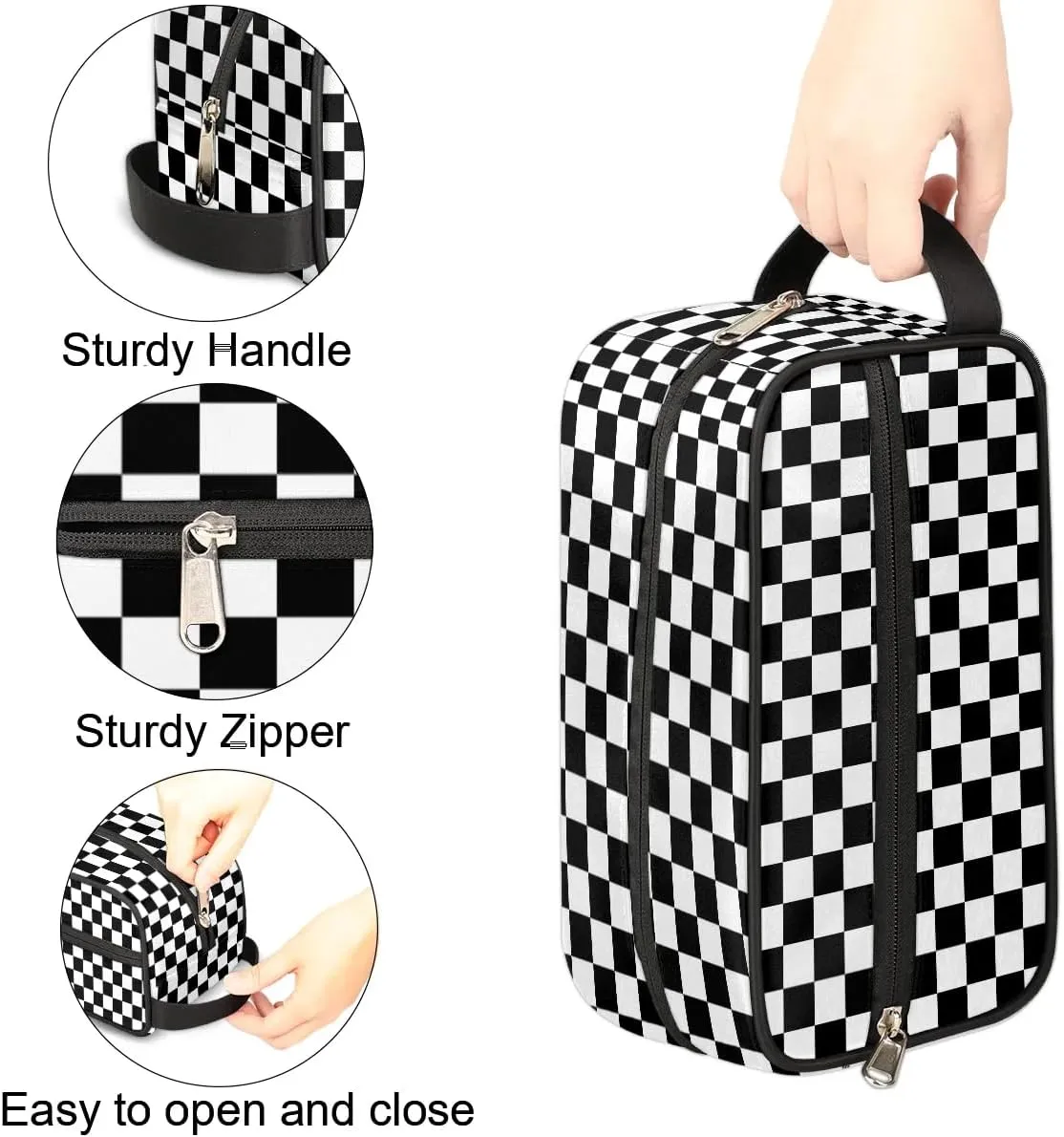 Boys Travel Toiletry Bag, Kids Waterproof Hanging Dopp Kit, Wash Bag with Large Capacity for Travel, Sports, Shower (Checkerboard Grid)