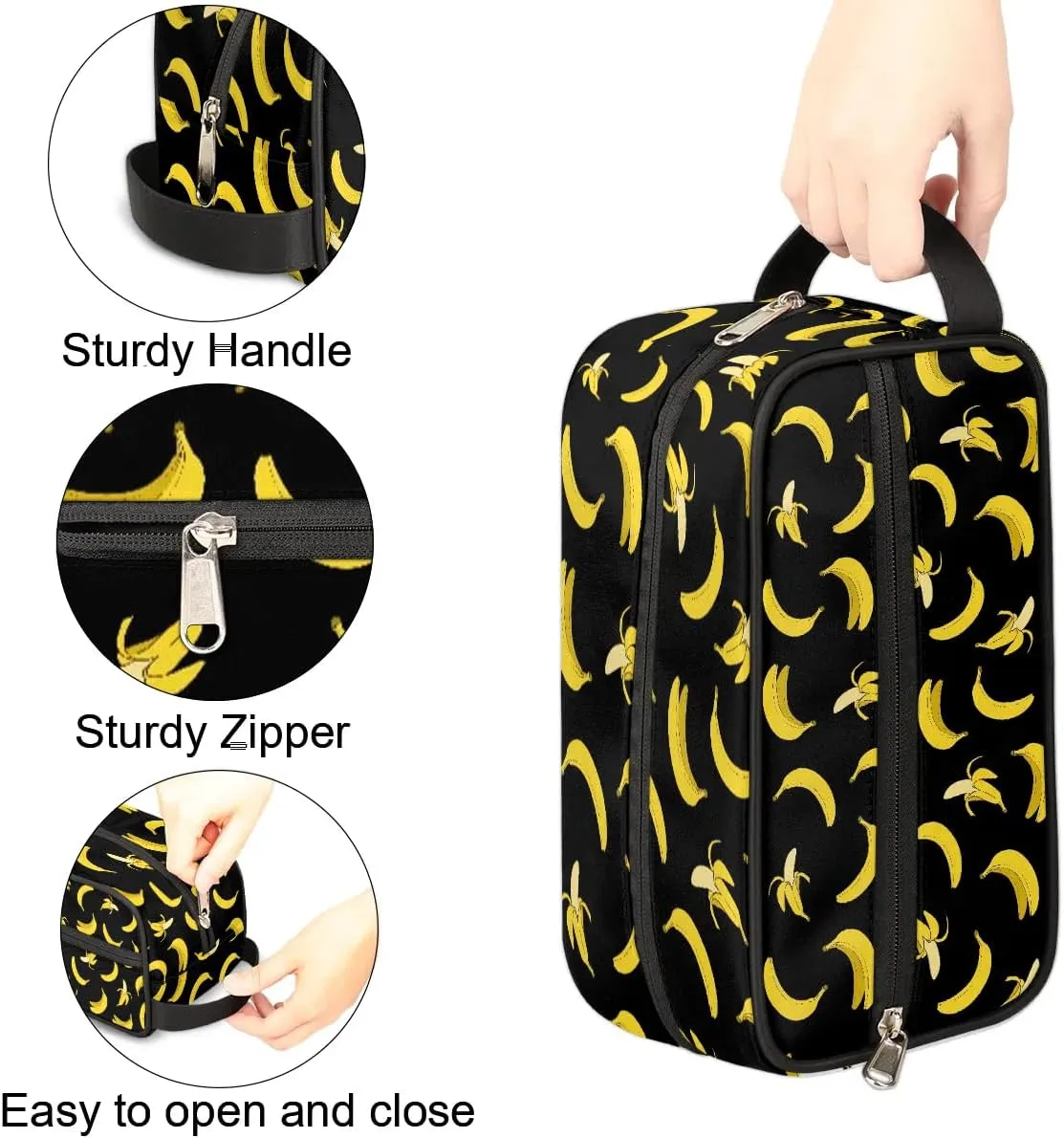 Boys Travel Toiletry Bag, Kids Waterproof Hanging Dopp Kit, Yellow Banana Wash Bag with Large Capacity for Travel, Sports, Shower