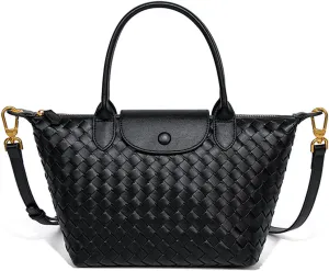 Braided Luxury Women's Leather Tote Top Handle Age Elegant Large Capacity Travel Day Crossbody Bag