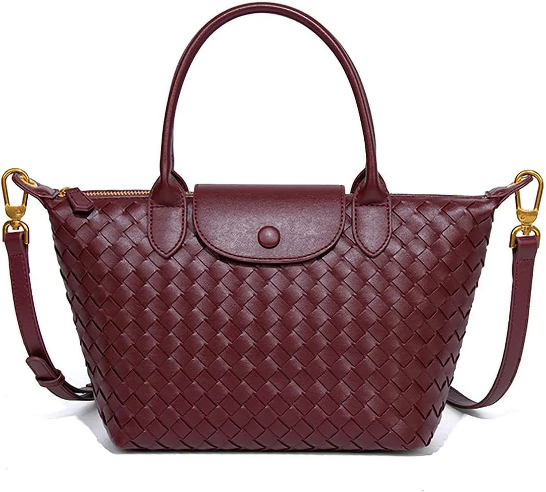 Braided Luxury Women's Leather Tote Top Handle Age Elegant Large Capacity Travel Day Crossbody Bag