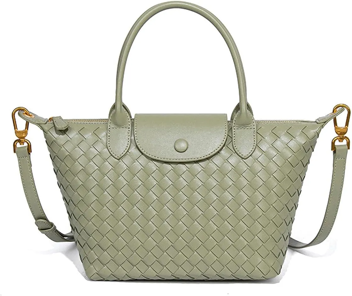 Braided Luxury Women's Leather Tote Top Handle Age Elegant Large Capacity Travel Day Crossbody Bag