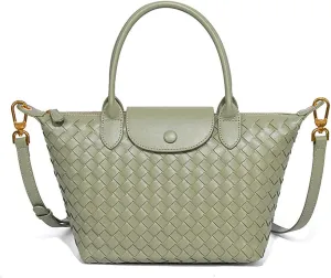 Braided Luxury Women's Leather Tote Top Handle Age Elegant Large Capacity Travel Day Crossbody Bag