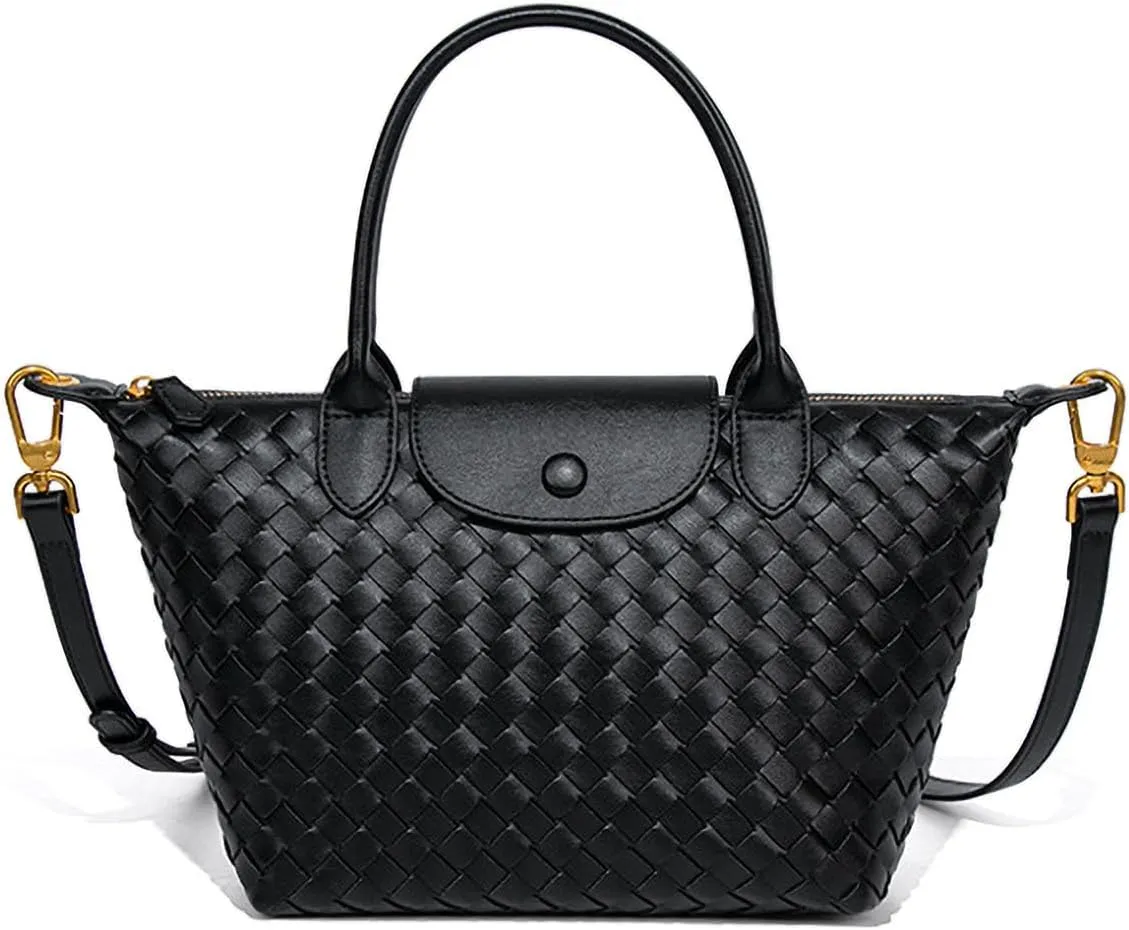 Braided Luxury Women's Leather Tote Top Handle Age Elegant Large Capacity Travel Day Crossbody Bag
