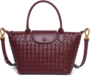 Braided Luxury Women's Leather Tote Top Handle Age Elegant Large Capacity Travel Day Crossbody Bag