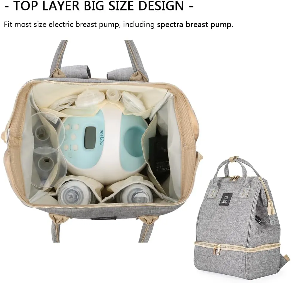 Breast Pump Backpack - Cooler and Moistureproof Bag Double Layer for Mother Outdoor Working Backpack with USB Charging Port, Large (Grey)