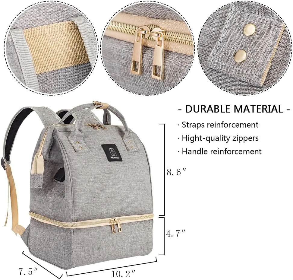 Breast Pump Backpack - Cooler and Moistureproof Bag Double Layer for Mother Outdoor Working Backpack with USB Charging Port, Large (Grey)