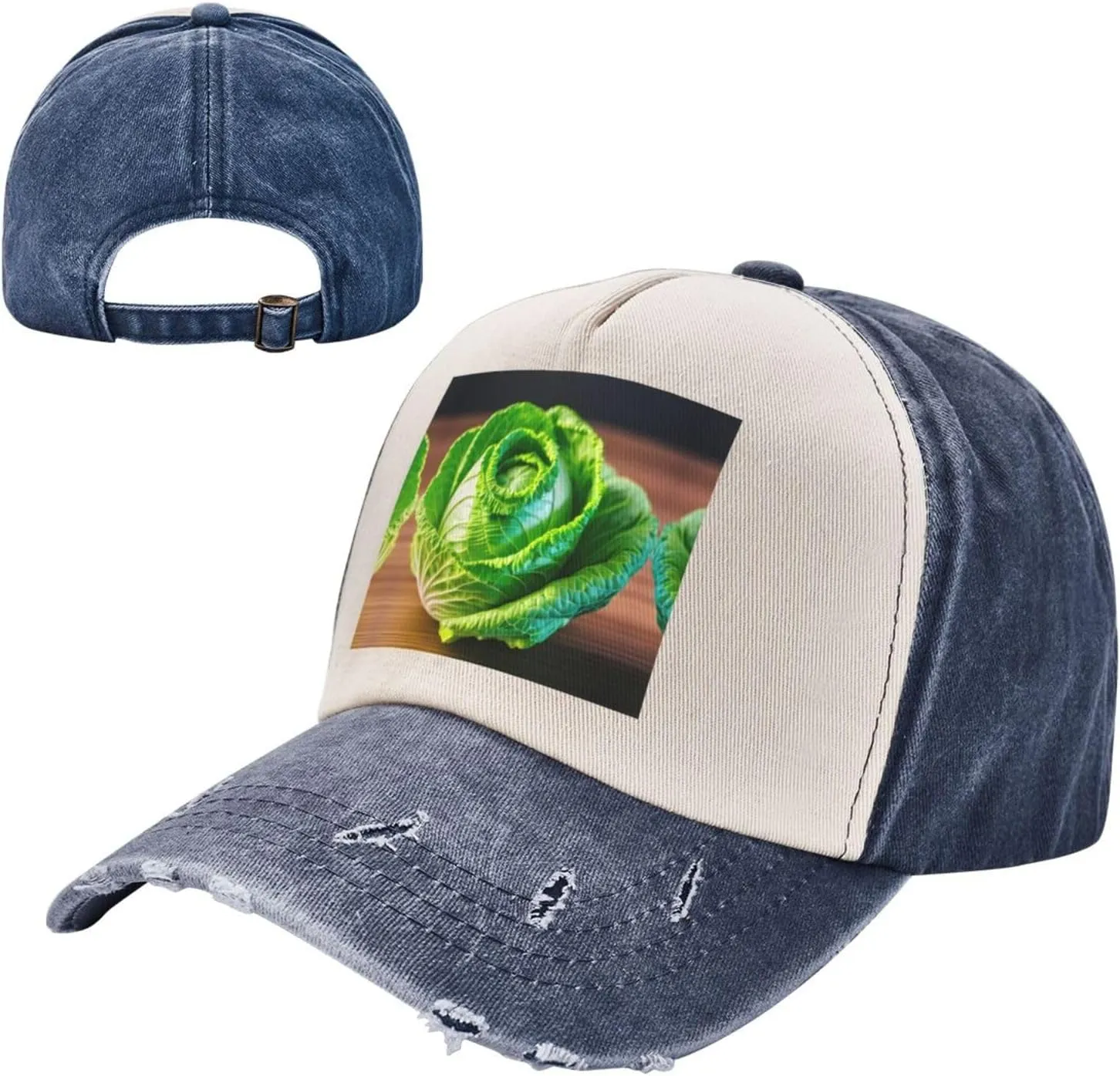 Bright Cabbage Print Distressed Baseball Cap Adjustable Hat with Classic Unisex Style for All Seasons