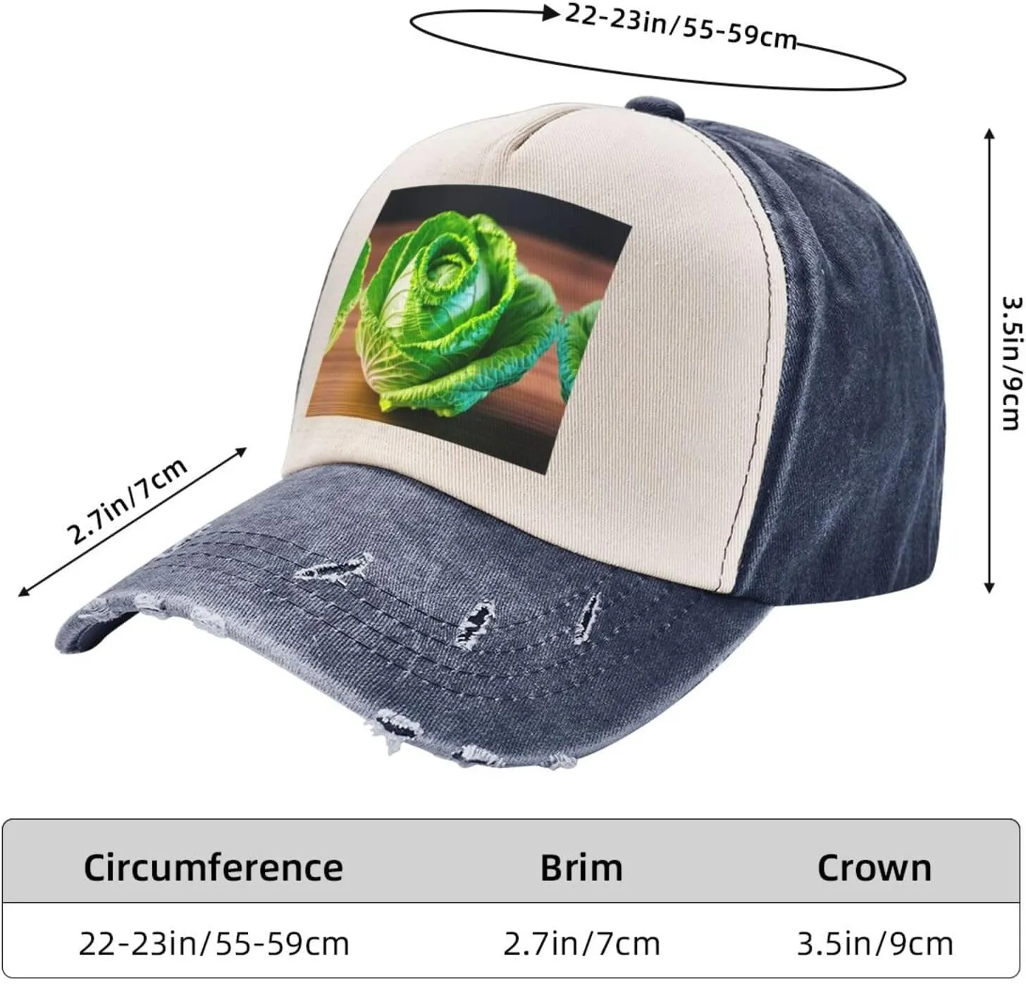 Bright Cabbage Print Distressed Baseball Cap Adjustable Hat with Classic Unisex Style for All Seasons