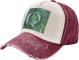 Bright Cabbage Print Golf Cap Washed Distressed Baseball Cap Adjustable Hat with Classic Suitable Hat