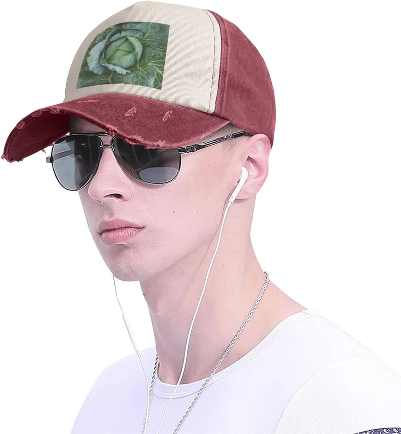 Bright Cabbage Print Golf Cap Washed Distressed Baseball Cap Adjustable Hat with Classic Suitable Hat