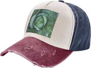 Bright Cabbage Print Golf Cap Washed Distressed Baseball Cap Adjustable Hat with Classic Suitable Hat