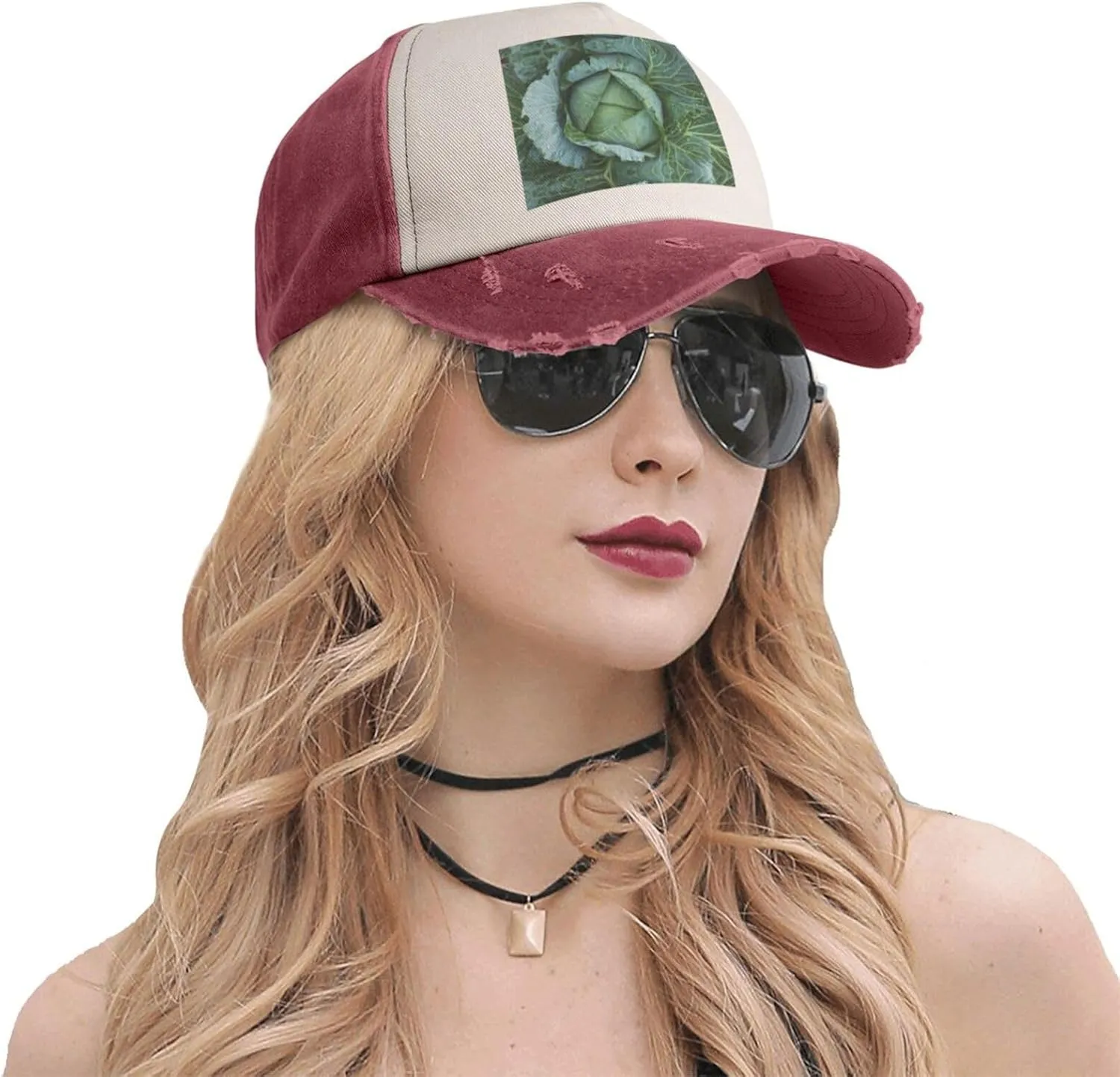 Bright Cabbage Print Golf Cap Washed Distressed Baseball Cap Adjustable Hat with Classic Suitable Hat
