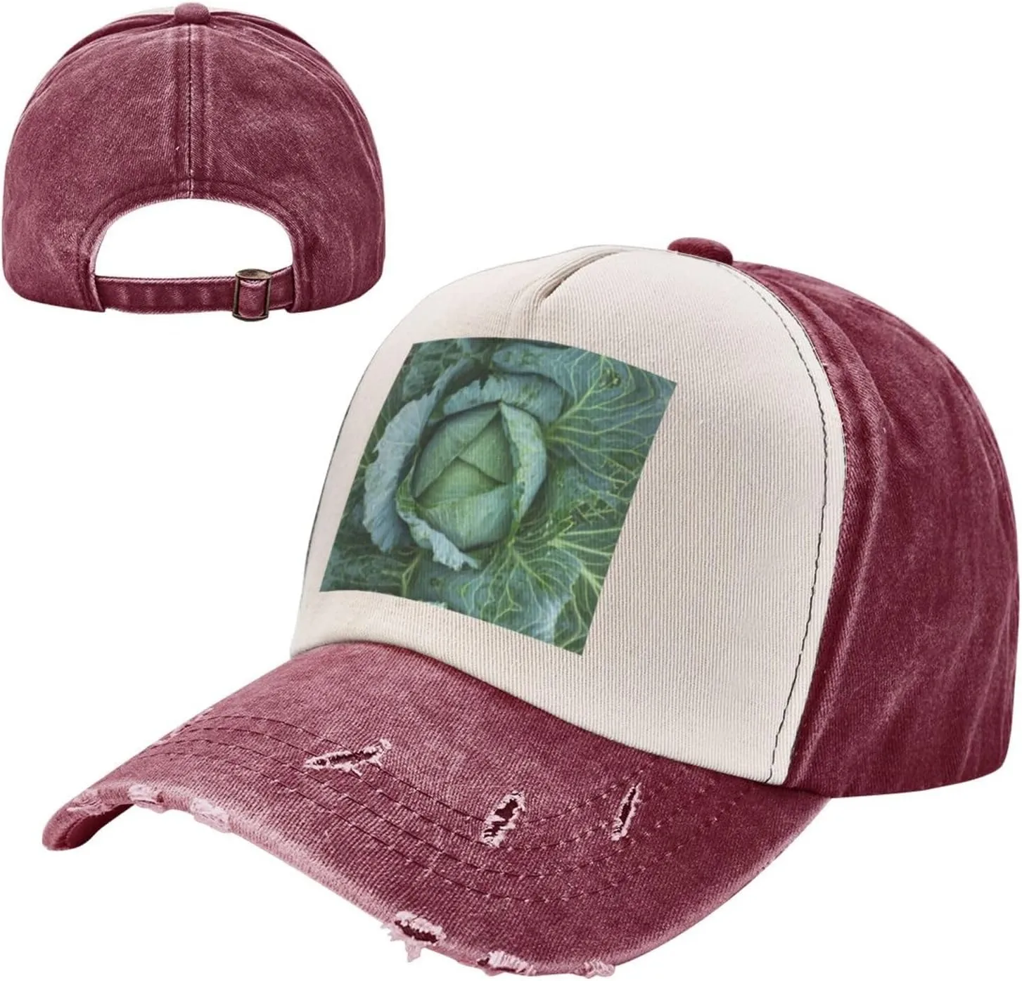 Bright Cabbage Print Golf Cap Washed Distressed Baseball Cap Adjustable Hat with Classic Suitable Hat