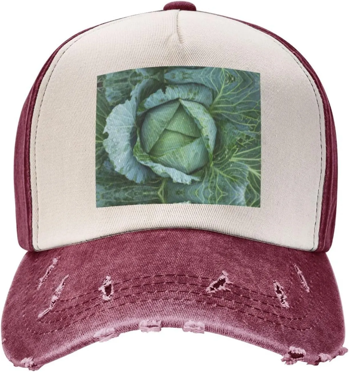 Bright Cabbage Print Golf Cap Washed Distressed Baseball Cap Adjustable Hat with Classic Suitable Hat