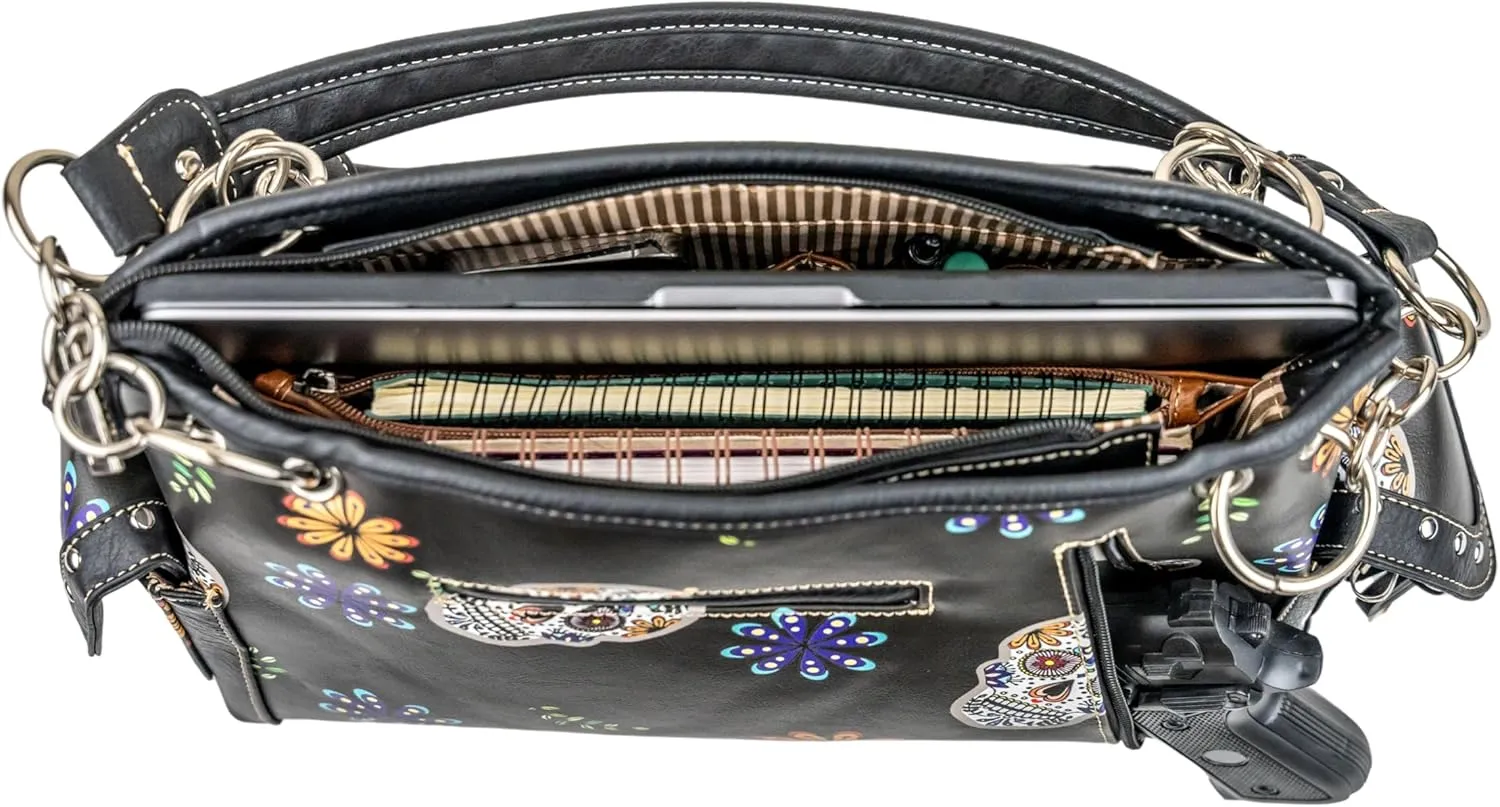 Briomhar Sugar Skull Goth Purse for Women - Day of the Dead Conceal Carry Handbag