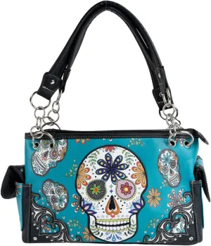 Briomhar Sugar Skull Goth Purse for Women - Day of the Dead Conceal Carry Handbag